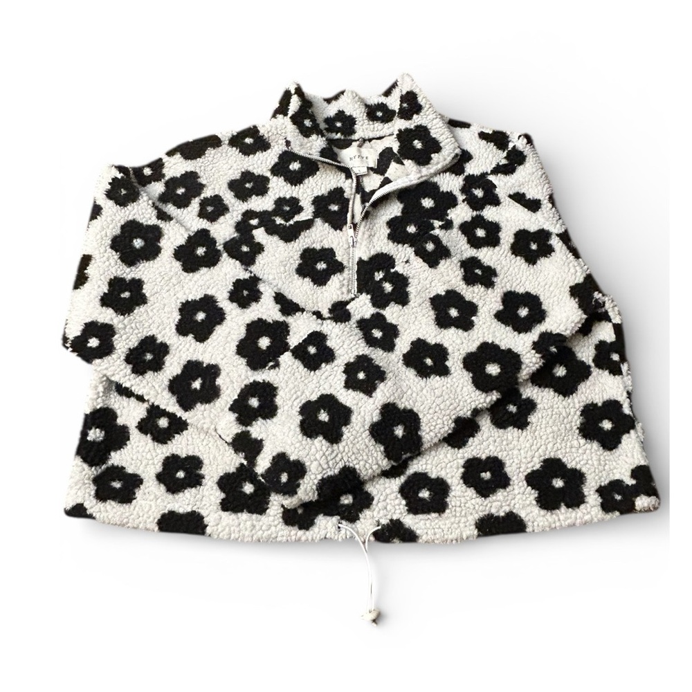 Hyfve LA Lily Floral Print Sherpa Jacket Adorable- Black & White Size Large EUC - Picture 4 of 9